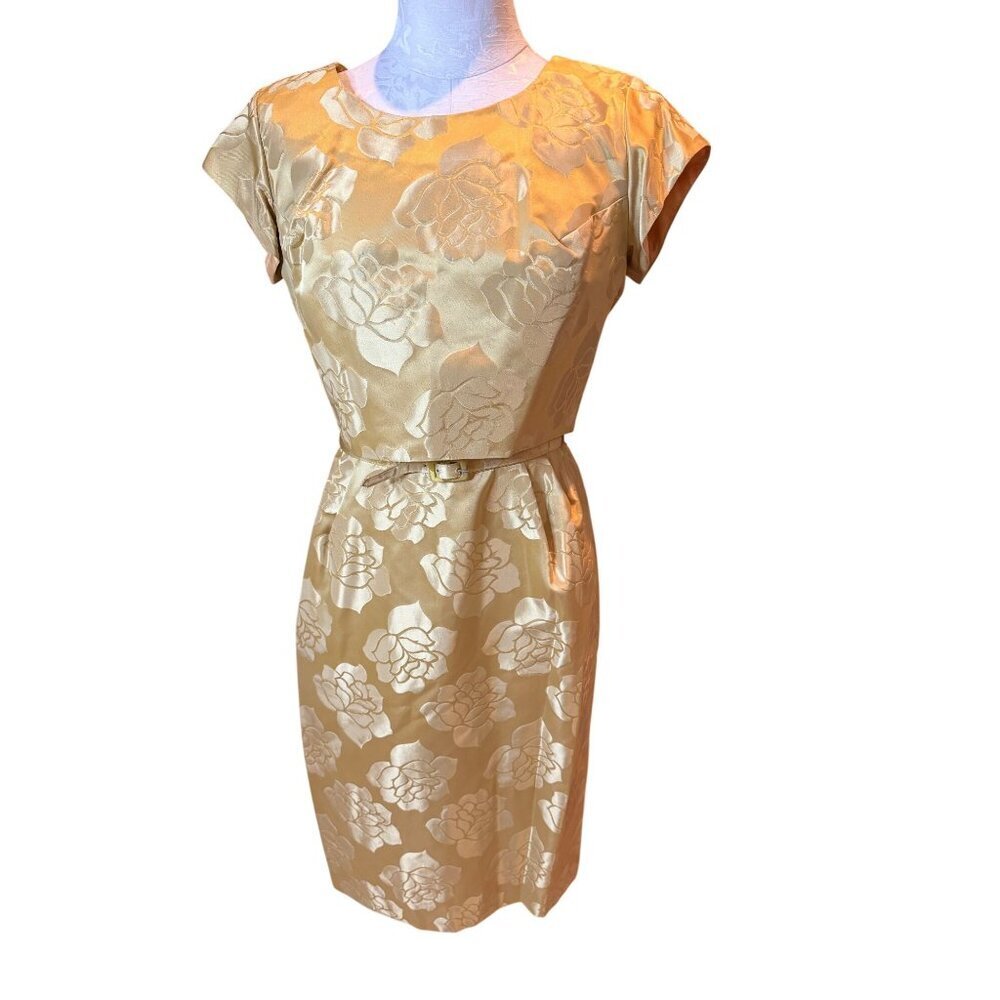 Vintage 60s Womens Cocktail Dress & Top Size 6 Gold Lame Brocade Matching Belt